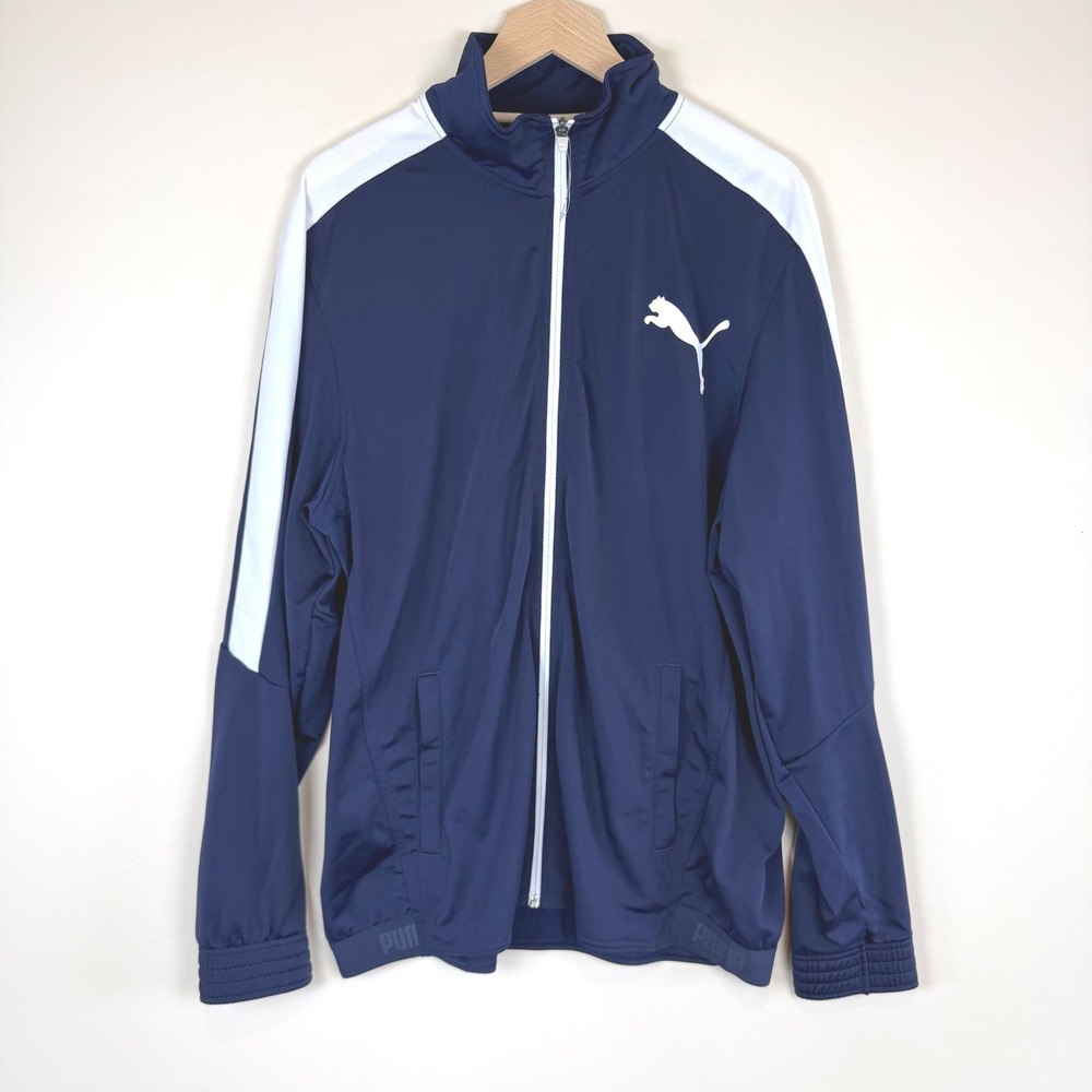 Puma Mens Track Jacket Navy Blue White Zip Up XL 838605-76 Sporty Streetwear